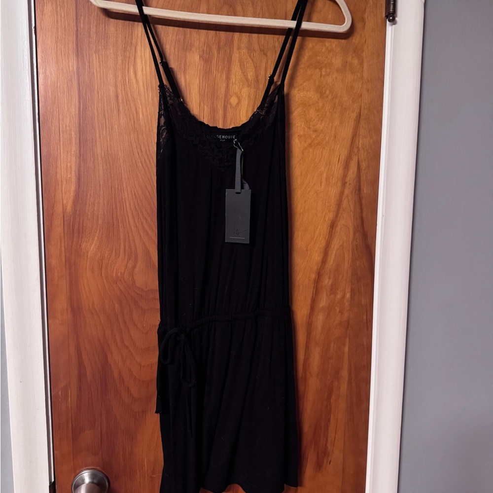 NWT Elegant Black Lace Trim Pajama Dress